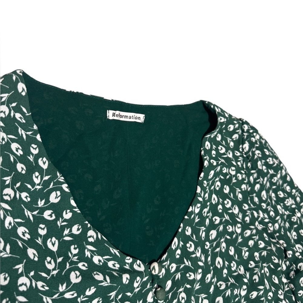 Reformation Green White Floral V Neck Crop Top Blouse Size Small - Picture 4 of 9